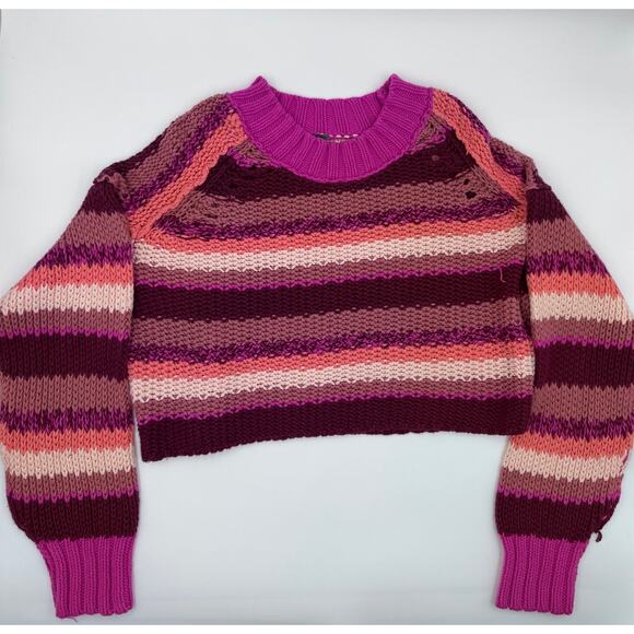 Free People Knitted Cotton Striped Cotton Sweater Medium - Picture 3 of 5